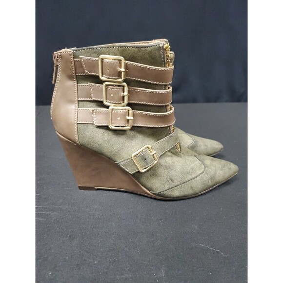 Michael Antonio Caxton Wedge Heel Booties Back Zip Buckle Accents Size 7 - Picture 3 of 6